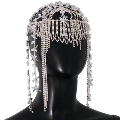 Elegent Stonefans Zircon Tassel Head Chain Jewelry Indian for Women 1920s Flapper Cap Headpieces Bridal Art Deco Party Hair Accessories