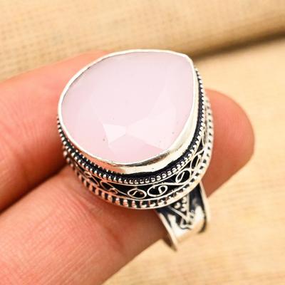 Rosa Chalcedon Edelstein Handgefertigt 925 Sterling Silber Schöner Schmuck Ring