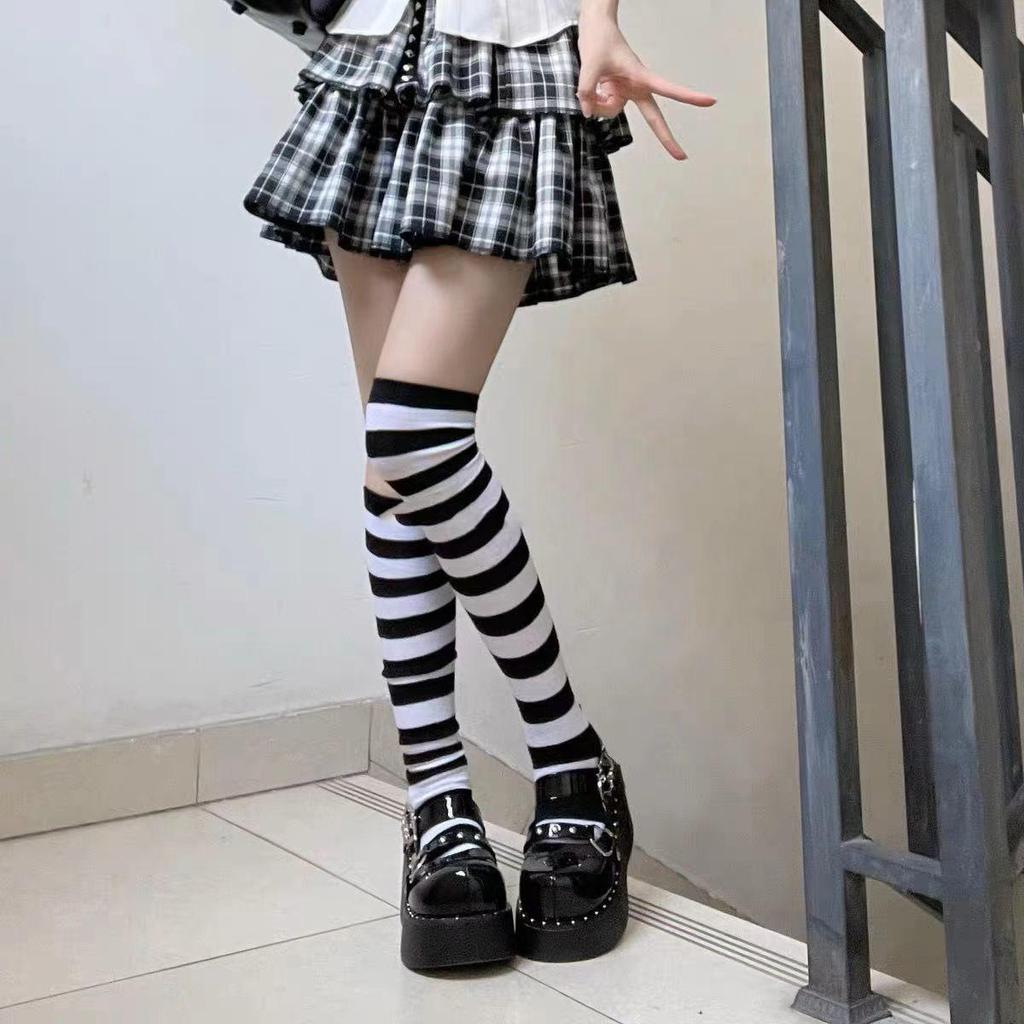 Academy Style Women's Striped Knee-High Cotton Socks - Three Stripes, Perfect for Dance Performance