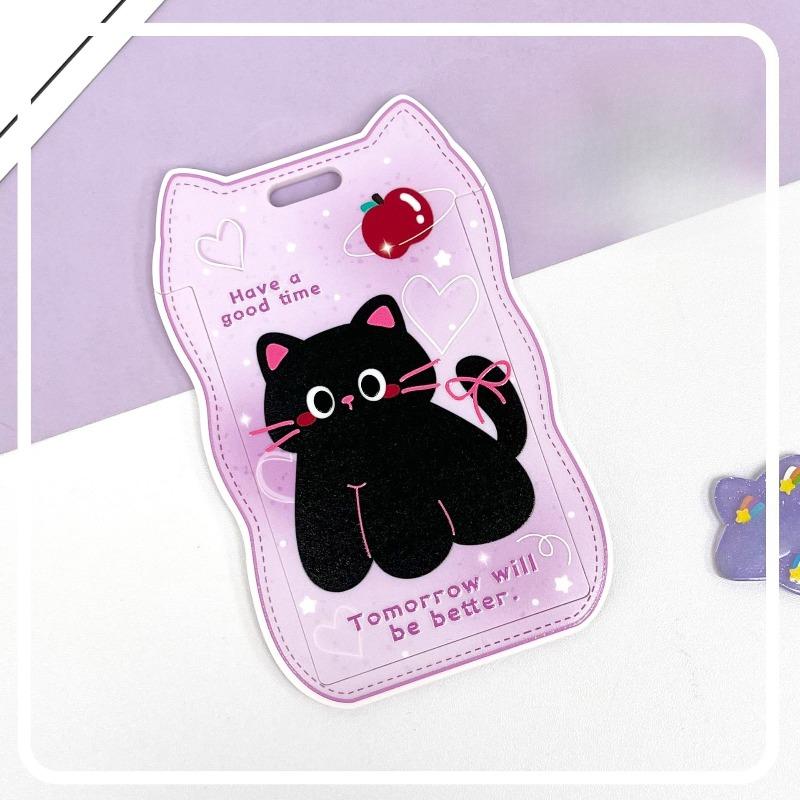 Creative Cat Ears Wave Card Holder Student Campus Card Tag Badge Bag Sliding Cover ABS ID Cover Protective Cover
