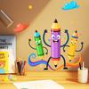 Cute Cartoon Pencil and Crayon Wall Stickers, Removable Self-Adhesive Decals for Kids Room Study Room Decoration