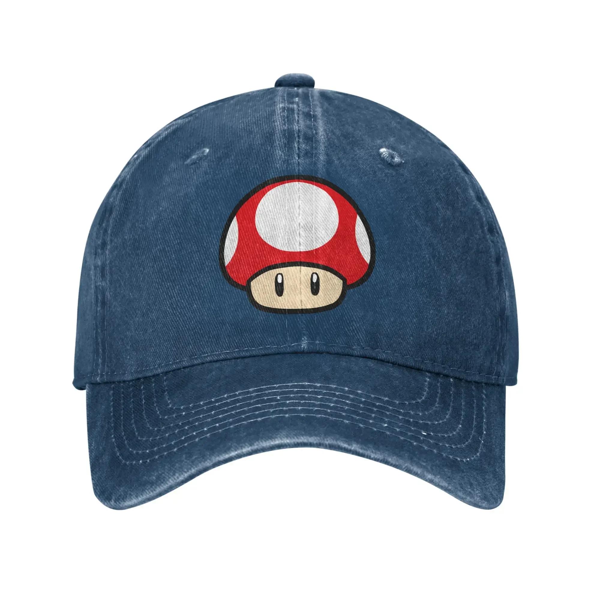 

Super Marios Red Mushroom Men Women Baseball Caps Distressed Washed Caps Hat Classic Outdoor Unstructured Soft Sun Cap as shown
