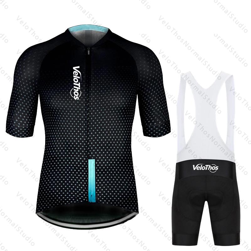 VeloThos Cycling Jersey Set and Bib Shorts Summer Short Sleeve Sport Camping Pro Race Bicycle Clothing MTB Ropa Maillot for Men