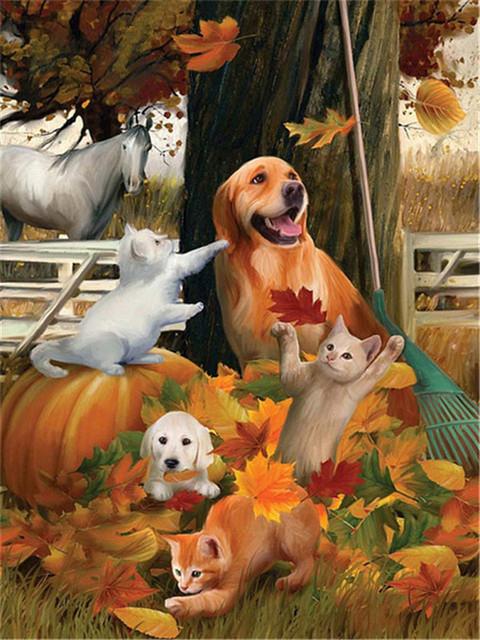 Diamond Embroidery Pumpkin Crafts Diamond Painting Halloween Cross Stitch Set Mosaic Cartoon Full Square Round Wall Art