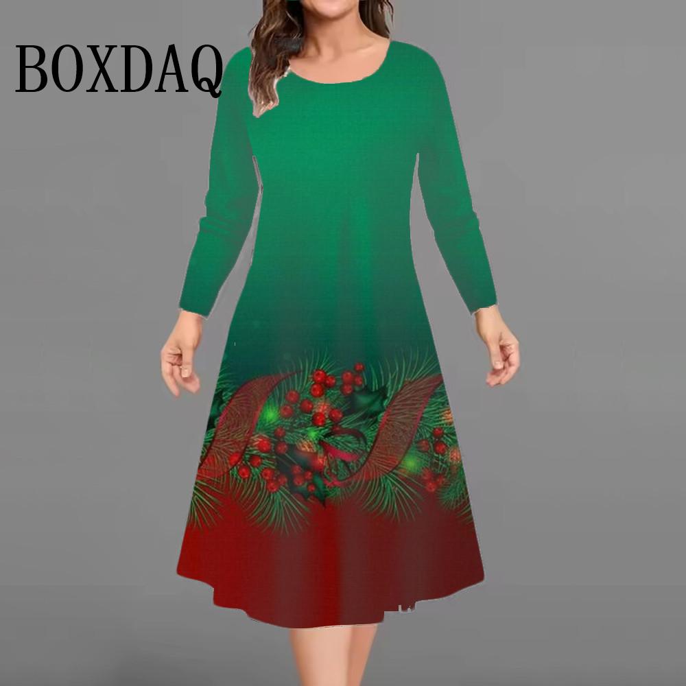 Winter Christmas Party Dress Autumn Women Long Sleeve A-Line Dresses Women Christmas Snowflakes Casual Plus Size Dress