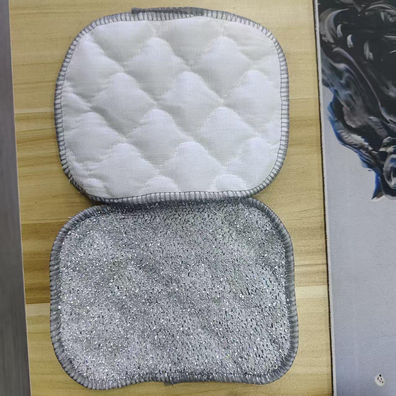 Double-Layered Oil-Proof Scouring Pad - Absorbent Silver Thread Cotton Dishwashing Towel Easy Decontamination
