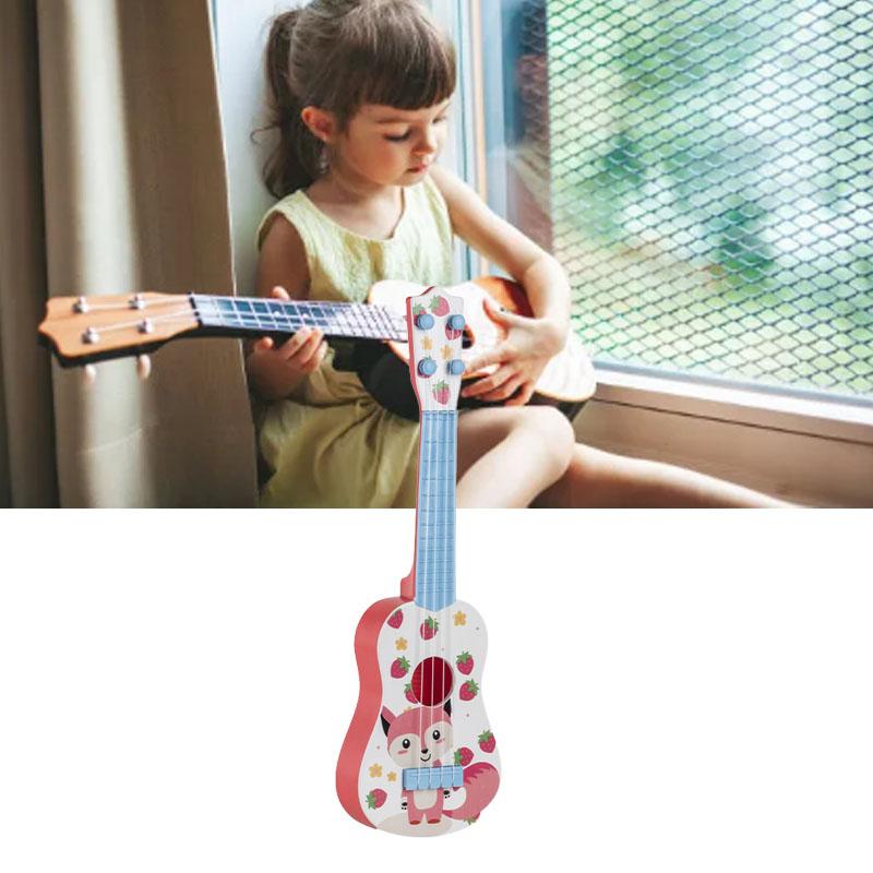Kids Guitar Toy Plastic Cartoon Pattern Educational 4 String Playable Ukulele Toy for Boys Girls