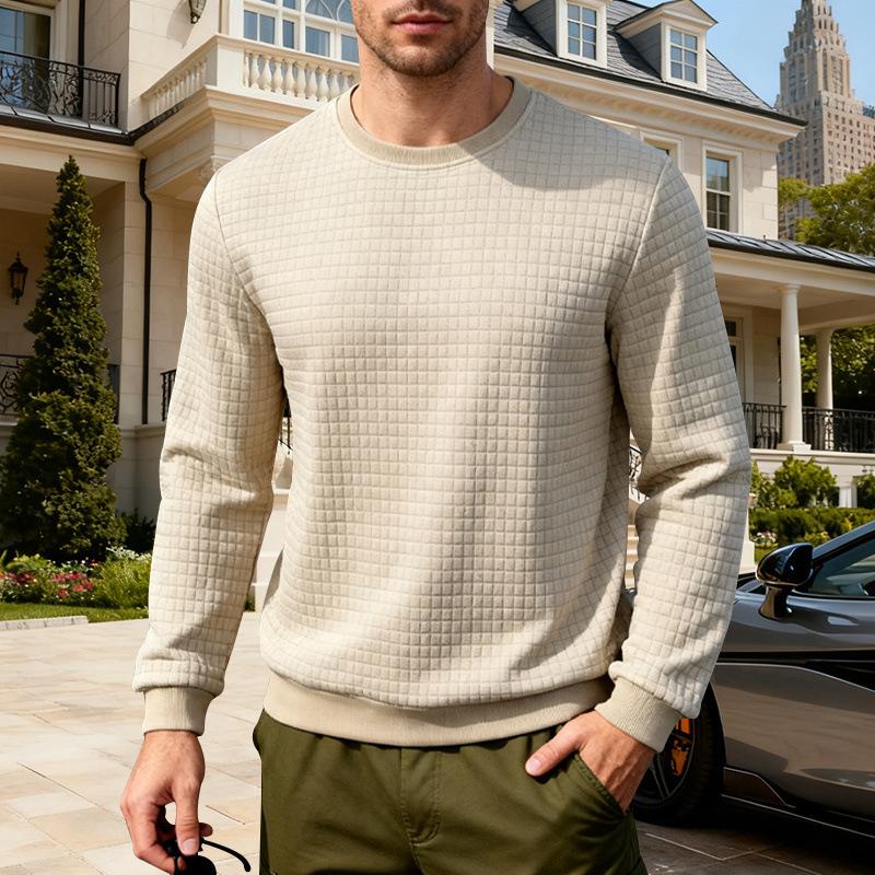 Frühling Herbst Amerikanisch Locker Leicht Reif Lässig Herren Einfaches Sportliches Jacquard Rundhals Langarm Sweatshirt