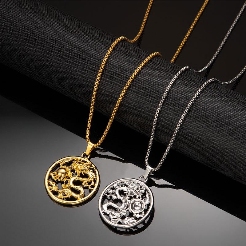 Dragon Playing with A PearlDragon Pattern Necklace Titanium Steel Sweater Chain Hoodie Chain and Necklace