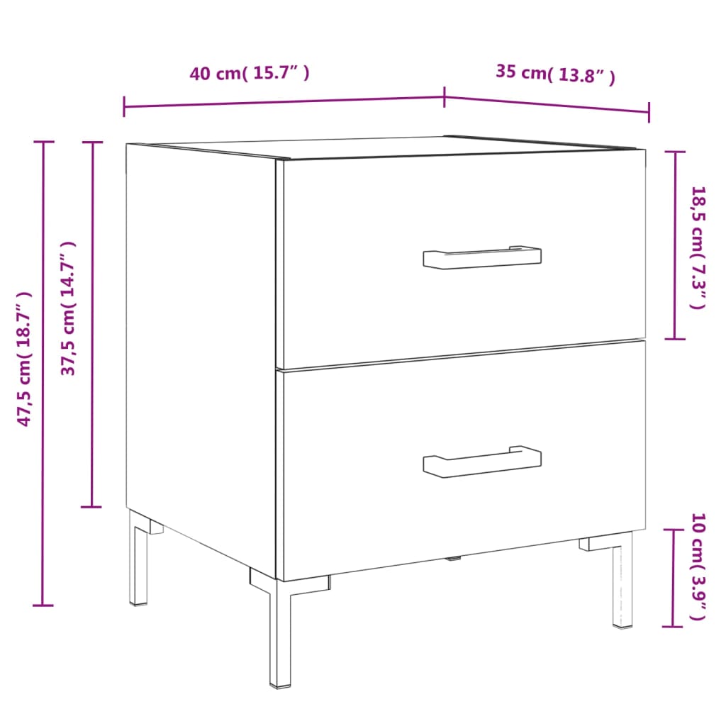 Nightstand White 40 x 35 x 47.5 cm Particleboard