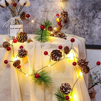 New Year Indoor Outdoor Holiday Battery Operated 2M Fairy Lights String Lights Pinecone Red Berry Garland Christmas Decoration