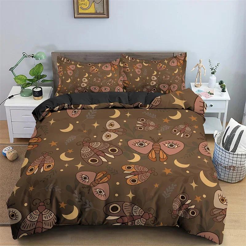 Butterfly Bedding Set Full King Size Hippie Boho Moth Duvet Cover Microfiber Animal Botanical Psychedelic Starry Sky Quilt Cover