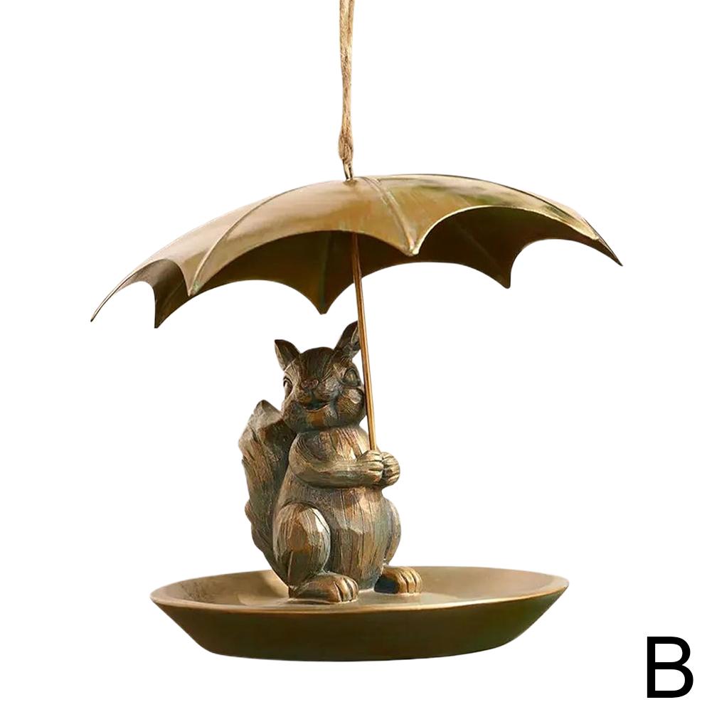 Metal Hummingbird Bird Feeder with Umbrella Cute Squirrel/Cat/Dog Holding Umbrella Design Bird Feeder for Garden Yard Decoration