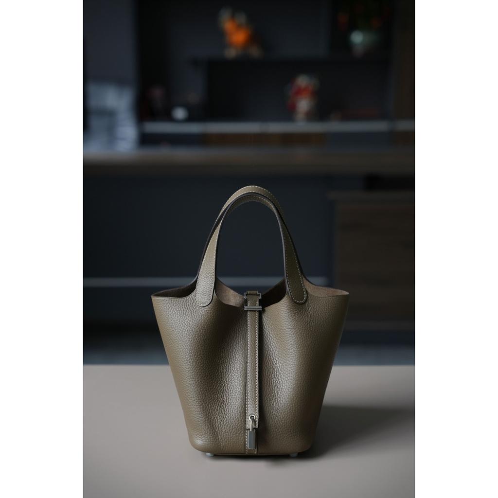 TC First Layer Cowhide Wax Thread Hand-sewn Vegetable Basket All-steel Hardware Brushed Oil Edge Handbag Craftsman Code