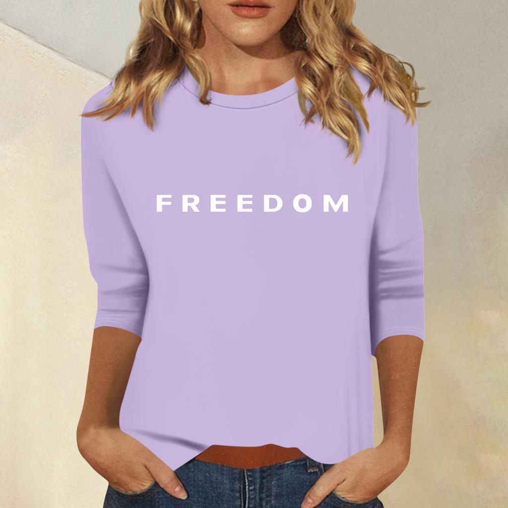 Women's Fashion Casual Seven Sleeve Print Round Neck Top