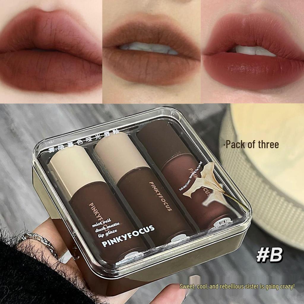 PINKYFOCUS Mist Dusk Matte Lip Glaze: Velvet Matte Autumn/Winter Lipstick Set