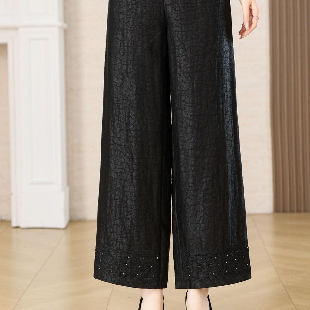 2026 Mulberry Silk Xiangyunsha Cracked Pattern Straight-Leg Pants - 100% Real Silk, Good Drape, Versatile Casual Fashion