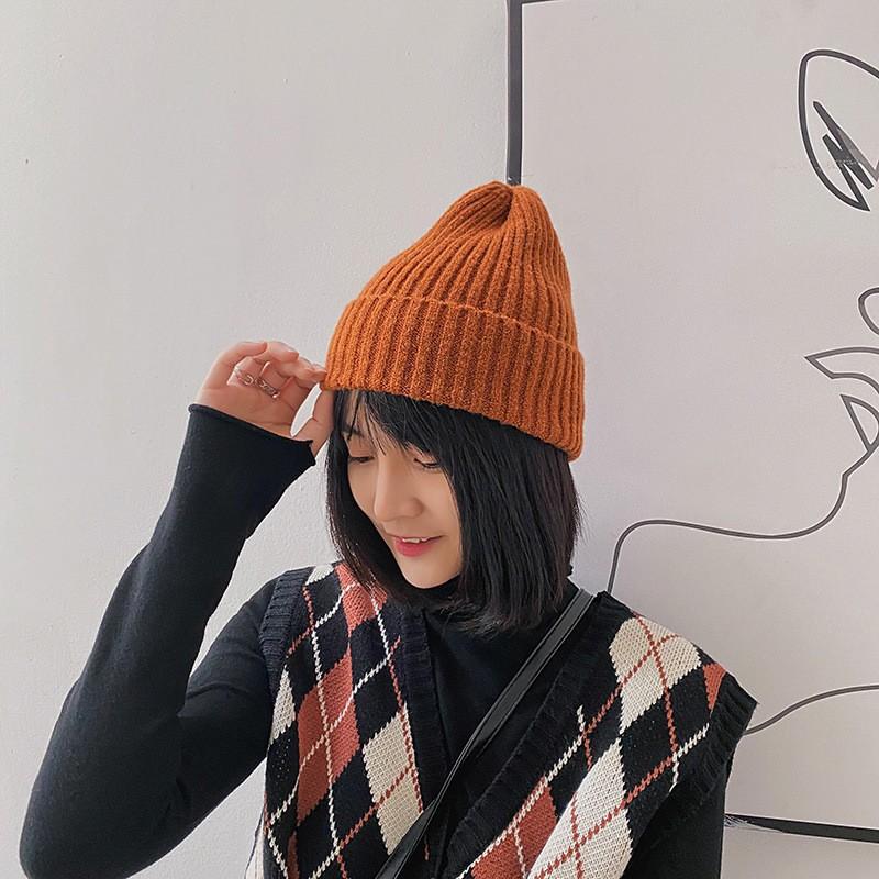 New Winter Mohair Pullover Hat Korean Style Curled Bell Shaped Knitted Hat for Women Candy Colored Warm Woolen Hat