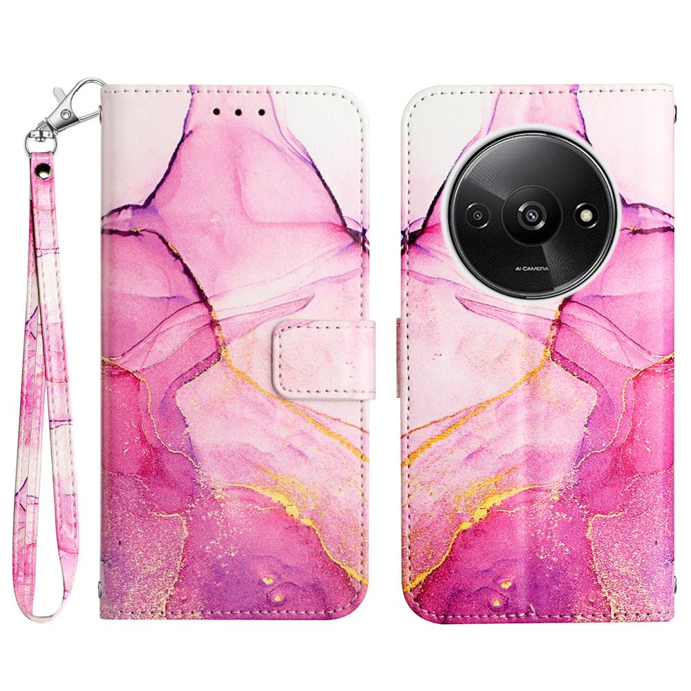 

For Xiaomi Redmi A3/Poco C61 4G Case with Strap Marble Pattern Leather Phone Cover Card Holder C