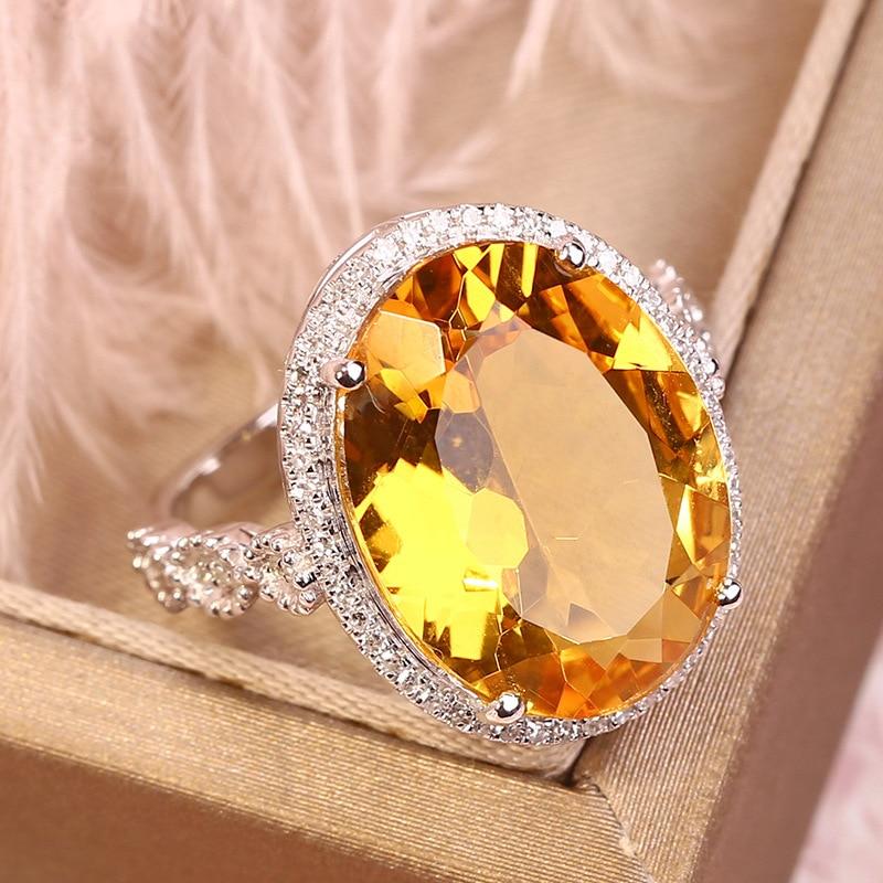 BELLA BOX Anello da donna di lusso con zircone ovale di colore giallo, regalo di fidanzamento per feste di fine gioielleria femminile