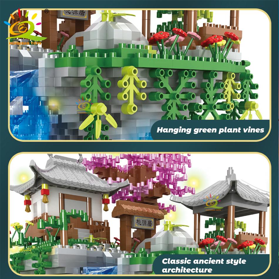 2705PCS Ancient Architecture Peach Blossom Pond Castle Micro Building Block Assembly Diamond Brick Toys Children Gift