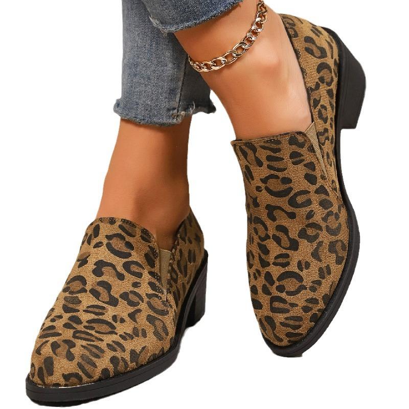 Big Size 43 Women Leopard Print Thick Heel Loafers Spring Non-slip Slip-on Modern Shoes for Women Sneakers Outdoor Women's Shoes