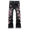 Cross Border New Men's Micro Flared Jeans Street Fashion Men's Heavy-duty Embroidered Plum Blossom Non Elastic Jeans