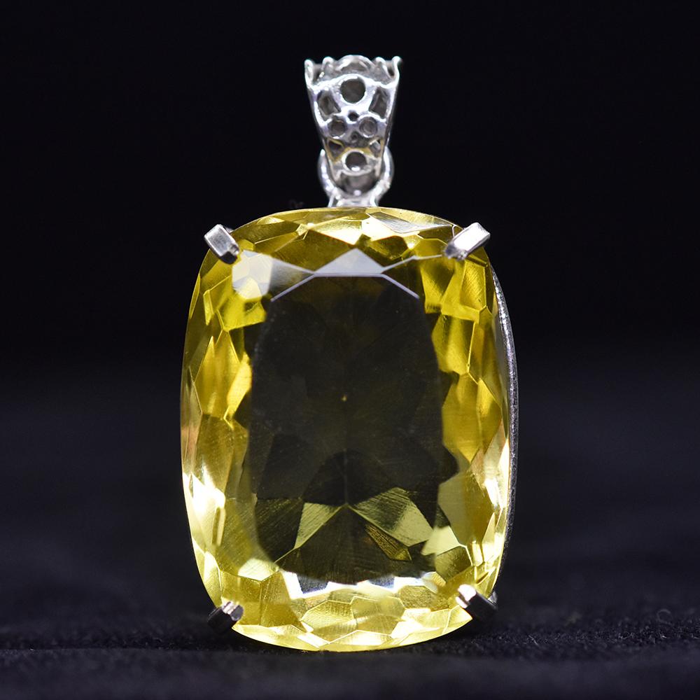 Natural Yellow Topaz 104 Ct Cushion 925 Starling Silver Pendant Gems Free Gift MY.PD-101-NS