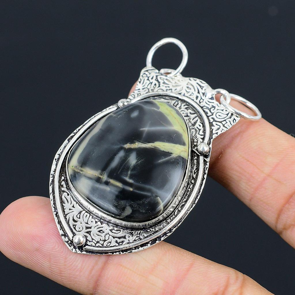 Gift For Her 925 Sterling Silver Natural Fume Agate Gemstone Jewelry Pendant