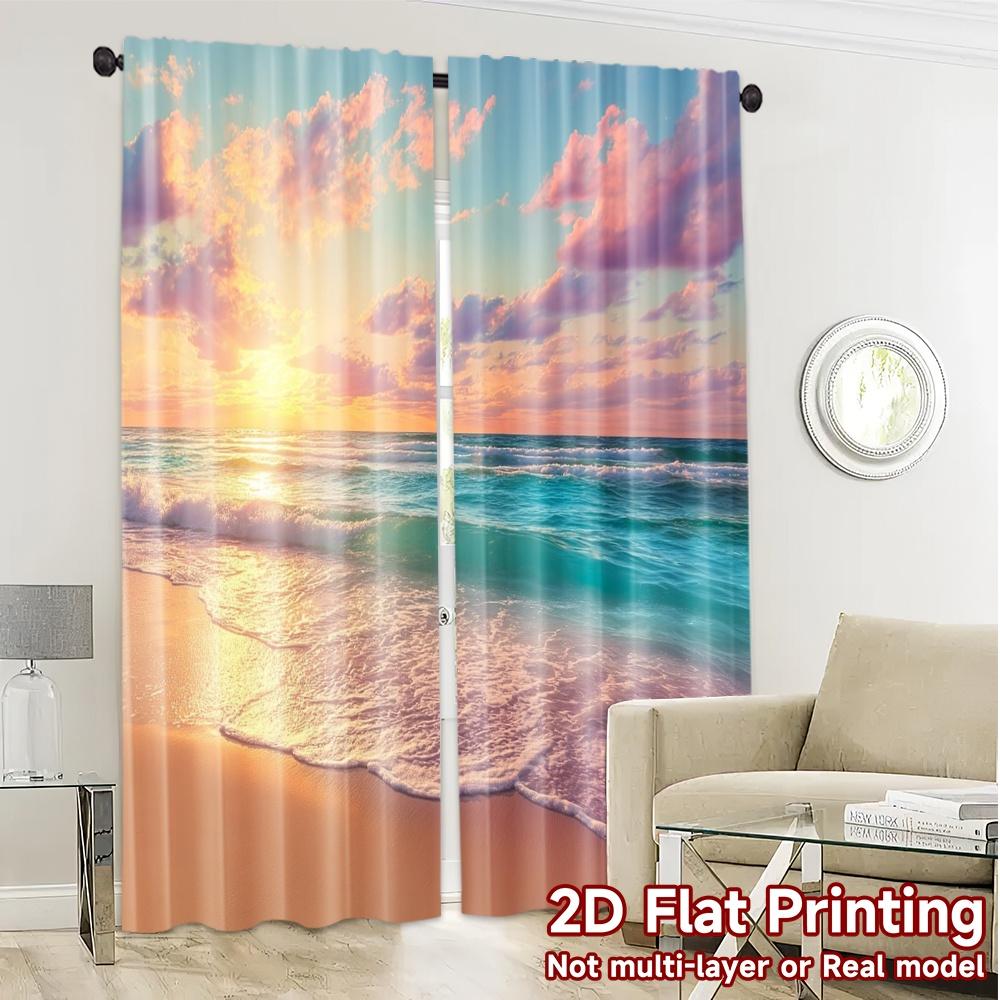 2pcs, 2D FLAT PRINTING Curtains (Without Rod) Ocean Sunrise(1) Popular Curtain Polyester Curtains Outdoor Decorations for