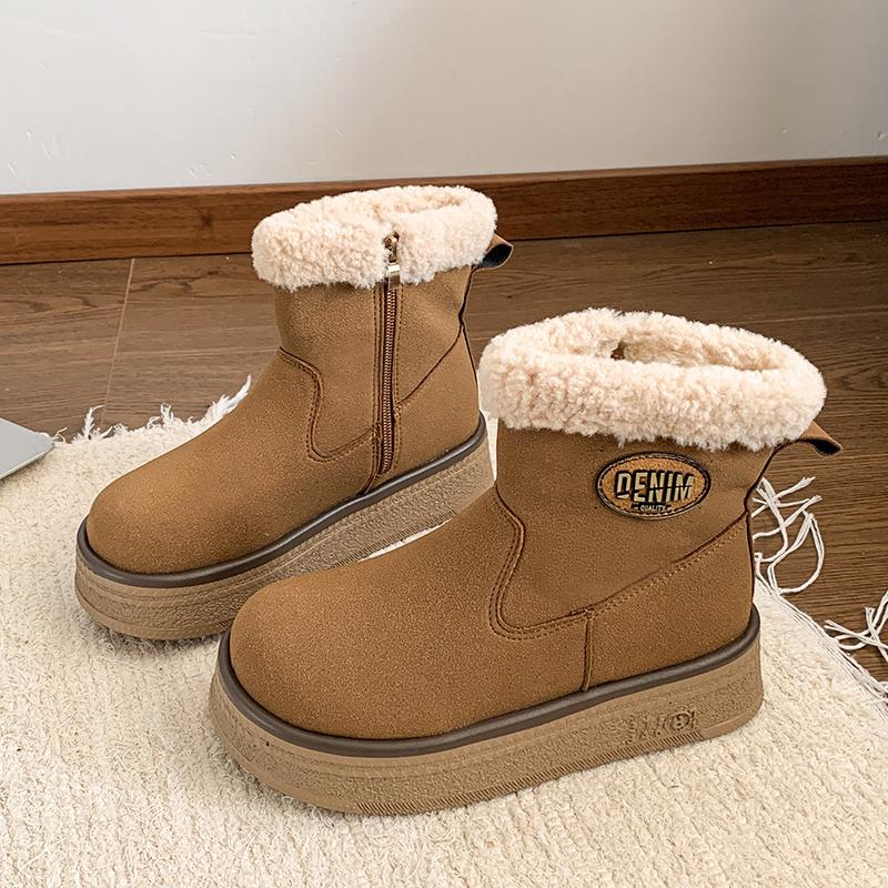 Women Platform Suede Flats Fur Ankle Snow Boots Winter Plush Warm Cotton Shoes 2025 Trend Cozy Non Slip Walking Fad Botas Mujer