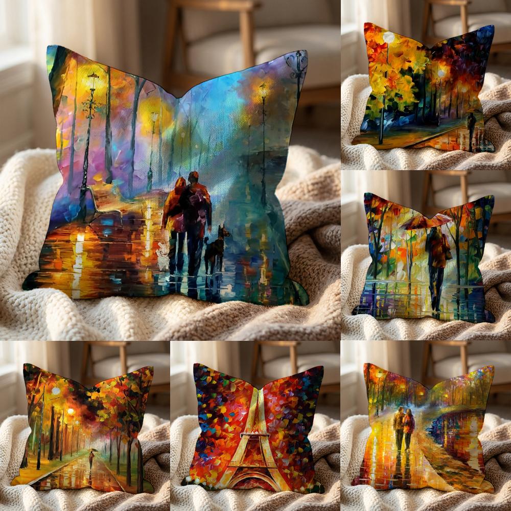 L-Leonid Afremov Oil Painting Cushion Cover Multi-Scene Pillow Cover for Home & Car - Reversible, Soft & Durable for Daily Use