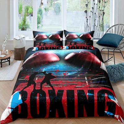 Boxing Duvet Cover Twin QueenSports Game Theme Bedding Set Boxing Gloves Quilt CoverAthlete Silhouette Pattern Comforter Cover
