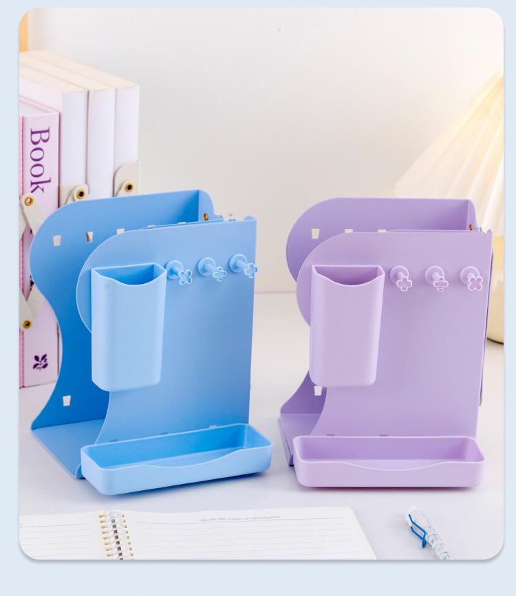 Telescopic Metal Book Stand with Pencil Case for Office Desktop Storage