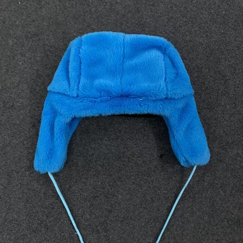 Outdoor Autumn Winter Blue Bear Face Cartoon Embroidery Warm Windproof Double Layer Cotton Lei Feng Hat with Ear Protection