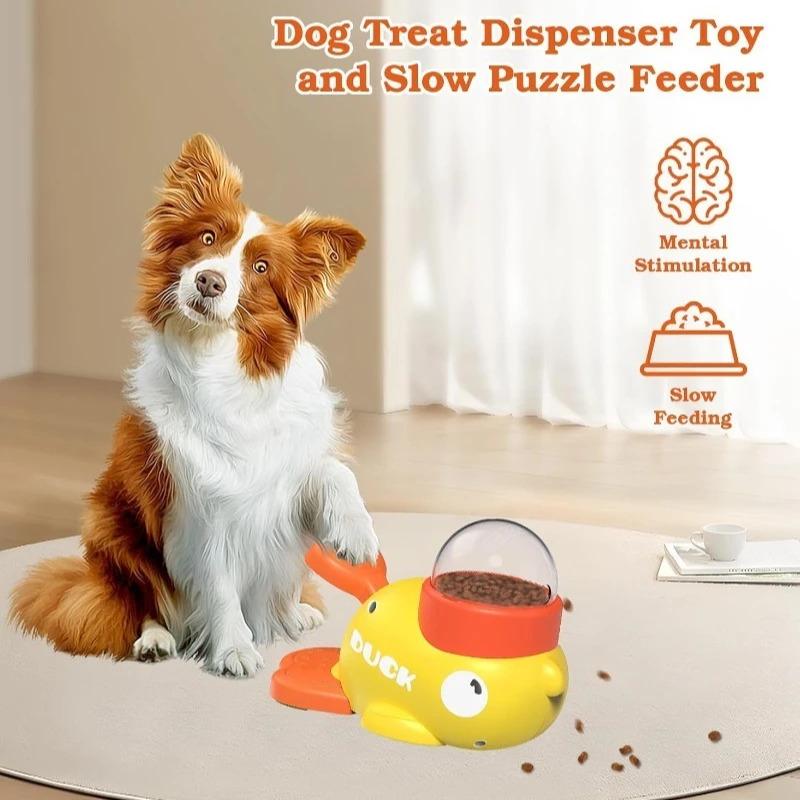 Interactive Dog Treat Dispenser Toy with Button for Training Anti Gulping Slow Feeder Puzzle Game Mental Enrichment Chew Toys