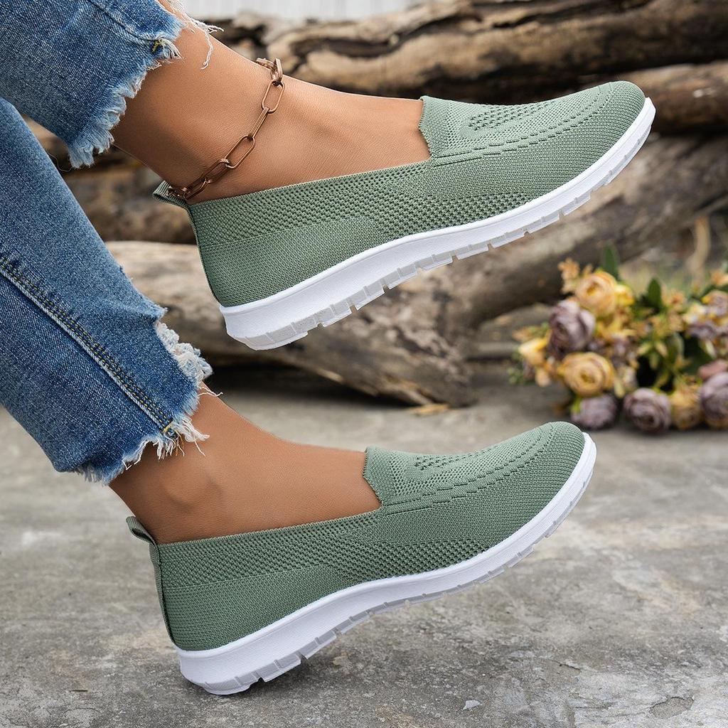 Breathable Slip-On Flat Casual Shoes ,Knitted Sports Sneakers, Women Shoes