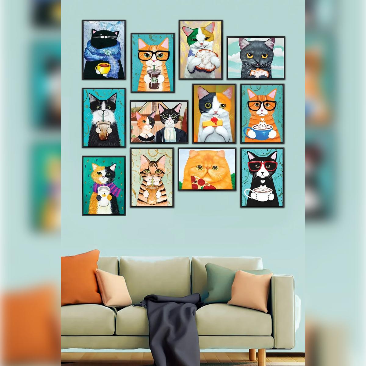 

12-Piece Cat Wall Art Set – Framed Appearance MDF Prints
