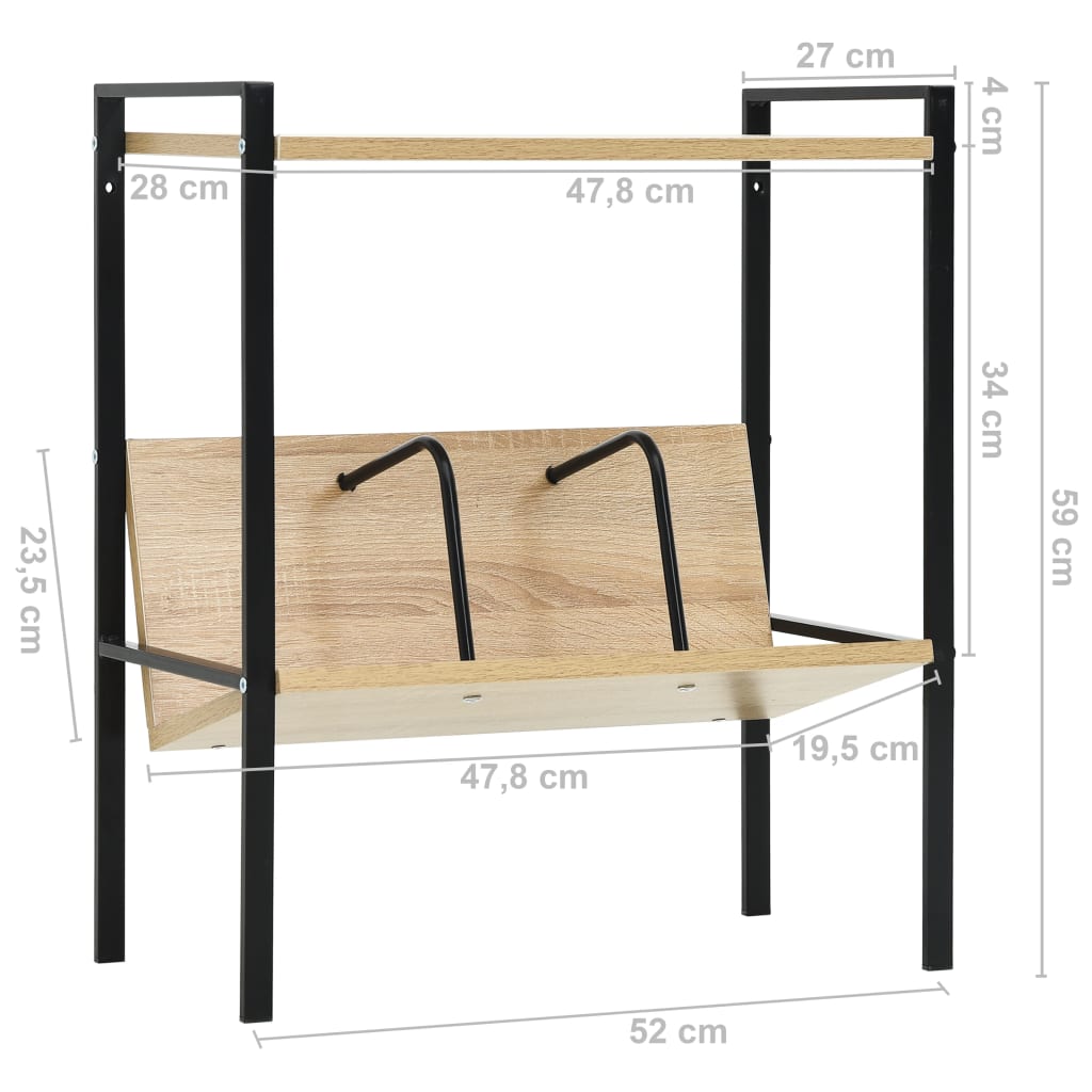 Bookshelf with 2 Shelves Black & Oak Finish 52 X 28 X 59 Cm Engineered Wood