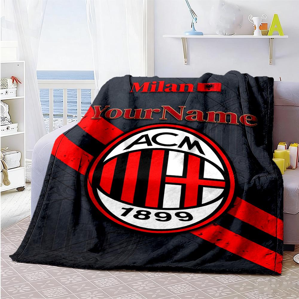 Ac Milan Customize Text Blanket Cozy Customizable Blanket Warmthful Decor Great for Living Room Nap Bed Office Ideal for All Seasons