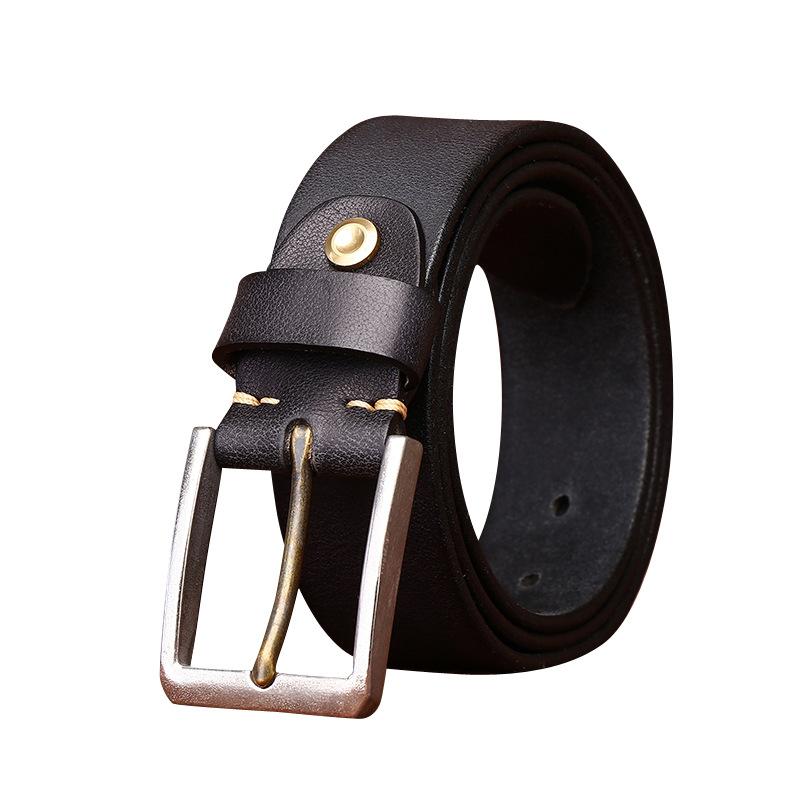 New 304 Stainless Steel Buckle Belt Men'S Leather First Layer Cowhide Retro Simple Versatile Casual Pants Belt Men
