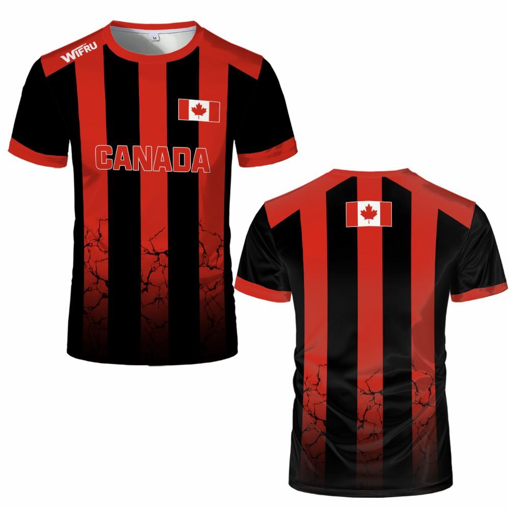 T-shirt da Calcio con Stampa Emblema Bandiera del Canada Maglia Traspirante per Allenamento all'Aperto Magliette Estive Sportive Casual Asciugatura Rapida Girocollo