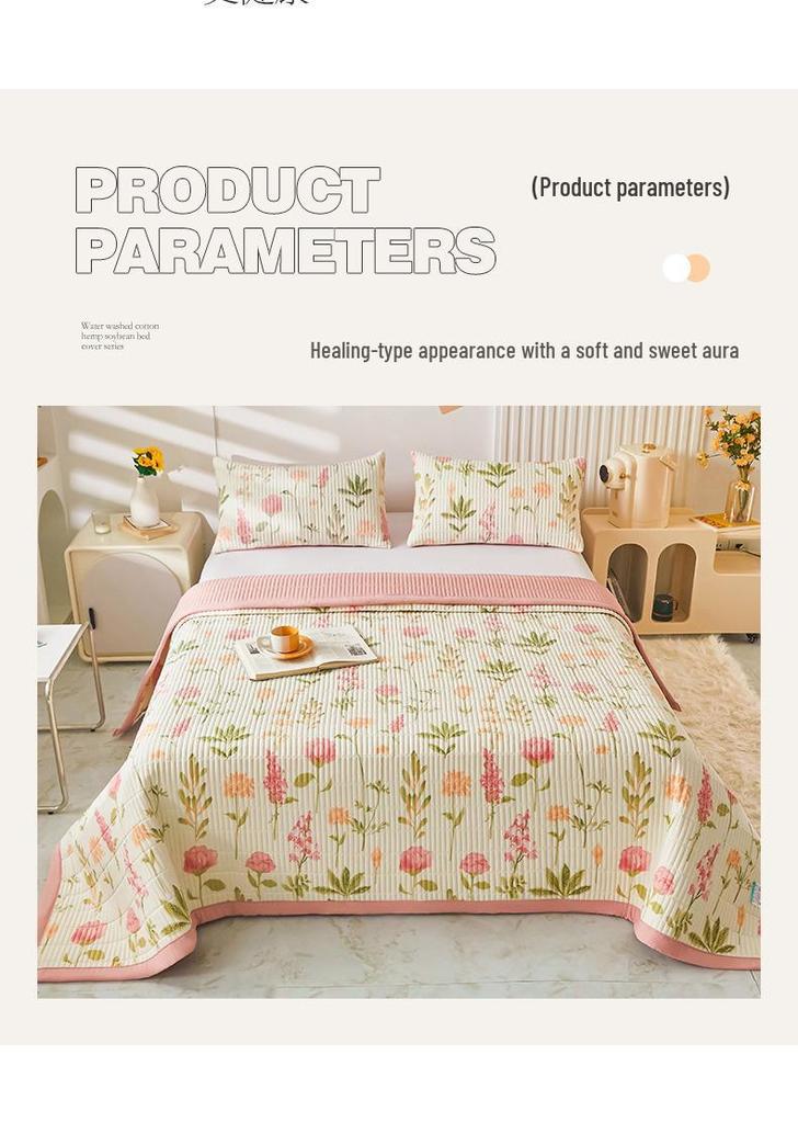 Class A Washable Cotton Linen Bedspread & Skirt Set - Quilted, Thickened, Machine Washable, 3-Piece