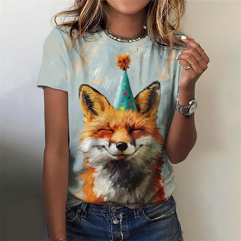 Funny Animal Smile Graphic Women Cute Cartoon Style 3D Print Leisure Street Harajuku Tee Top Y2k Summer