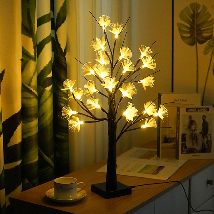 

60СМ 24 Светодиодная Подсветка Оптоволоконное Цветочное Дерево Свет Питание от USB Рождественская Фея Света из Ветки Белой Березы Для Настольного Прикроватного Декора