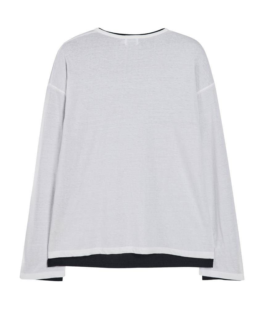 Akesi Contra Layered Henley Neck Long Sleeve_White And Black