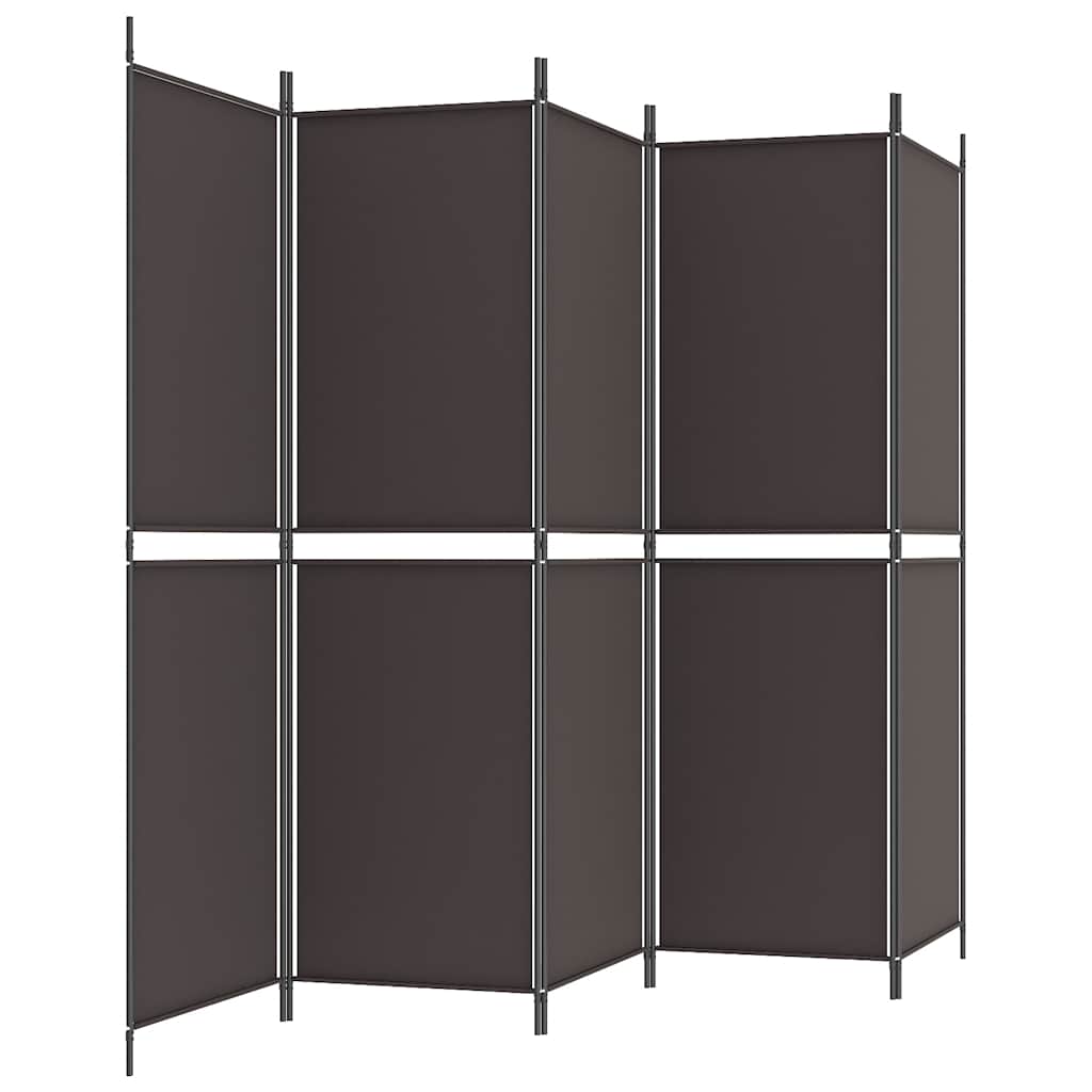5 Piece Folding Screen In Brown 250 X 180 Cm Fabric