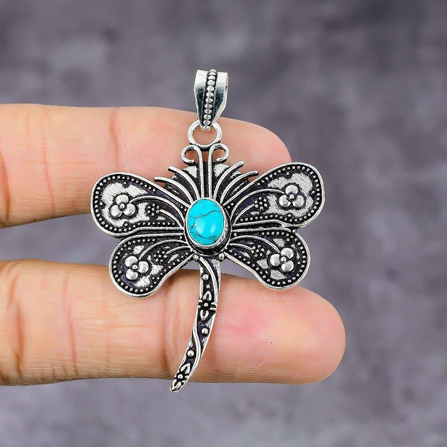 Natural Santa Rosa Turquoise Gemstone 925 Sterling Silver Pendant 2.21" M4I37