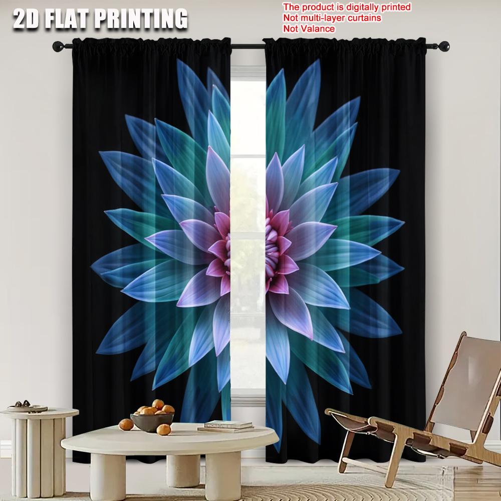2pcs   2D flat printing Curtain a green flower Versatile Polyester Fabric  Without Electricity Festive Holiday Applies to