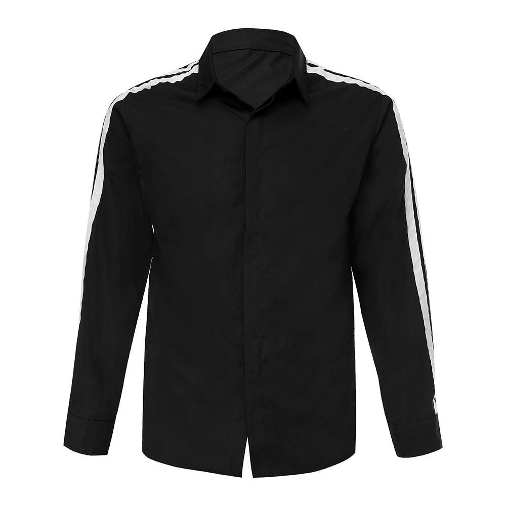 Fashion Men's Autumn Winter Casual Packwork Button Long Sleeve Shirt Blouse Top